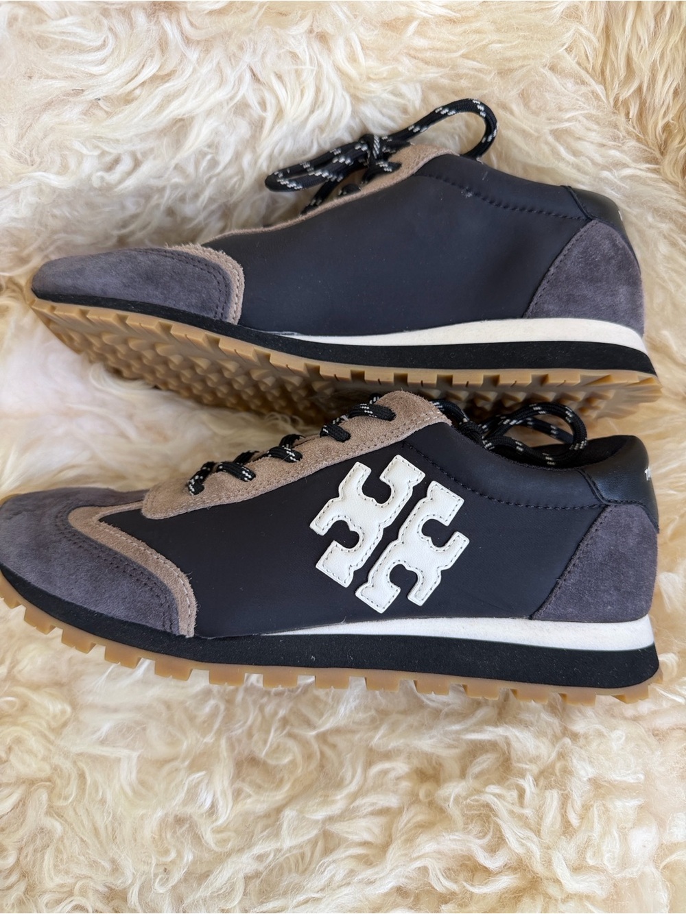 Tory Burch Women’s Suede and Leather Sneakers in Gray and Tan